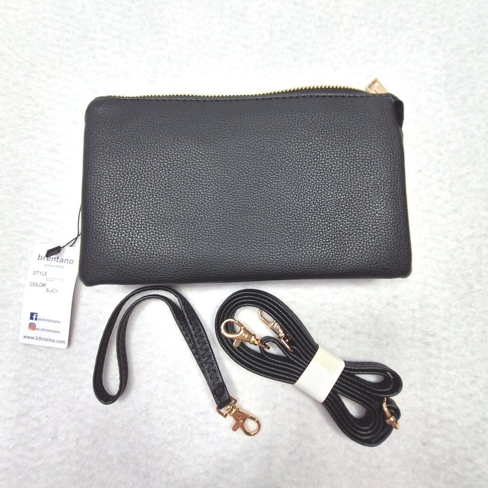 Brentano Multi-Pocket Crossbody Womens OS Black Vegan Leather Wristlet CJ21118‎